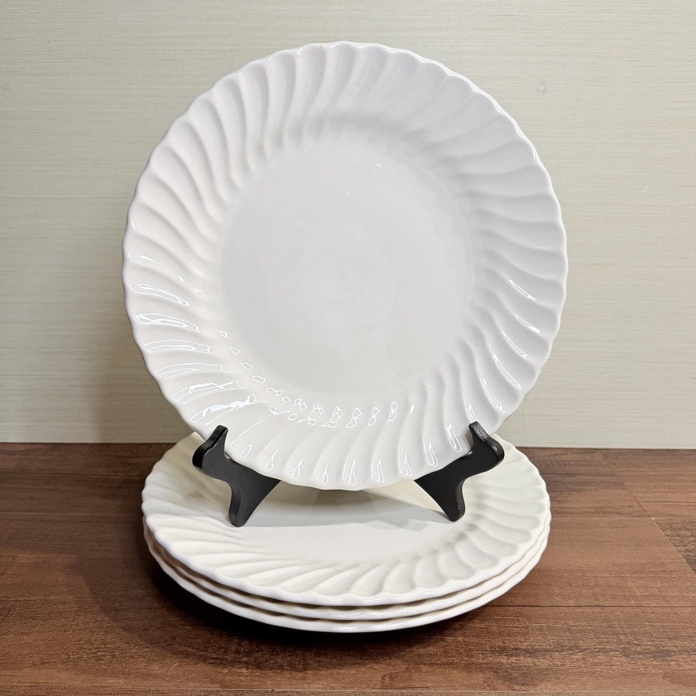 4 VTG 70s Johnson Brothers Snowhite Regency Dinner Plates White Swirl